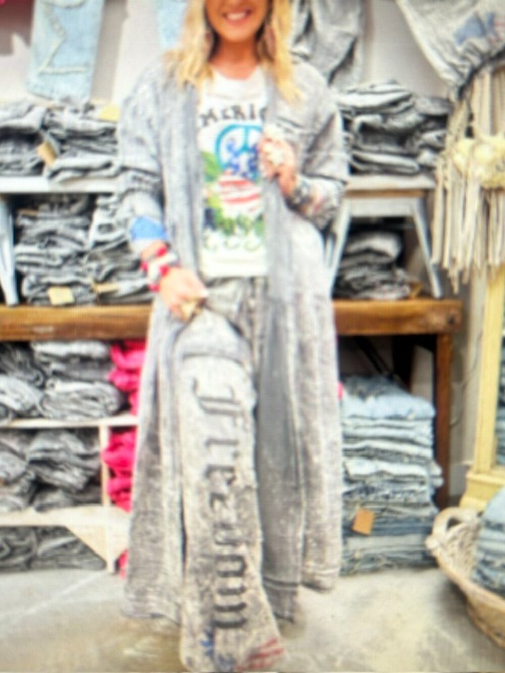 A Rare Bird Black Freedom Acid Wash Black Denim Drop Waist Dress Duster Jacket - Picture 2 of 16